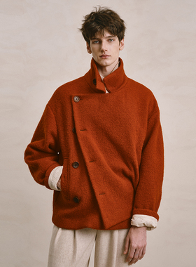 「25新春」SageSalt 柿红圈圈毛短大衣澳毛温暖御寒 9018OR