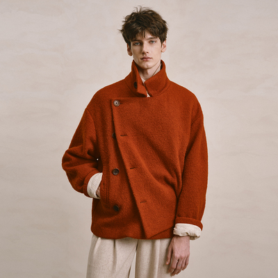 「25新春」SageSalt 柿红圈圈毛短大衣澳毛温暖御寒 9018OR