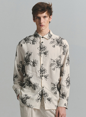 SageSalt 早秋限定系列白底黑莲刺绣提花衬衫 1034WT