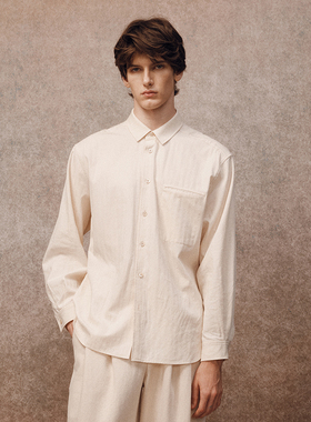 「秋冬新品」SageSalt 米白棉毛人字纹长袖衬衫 柔软亲肤1049OW