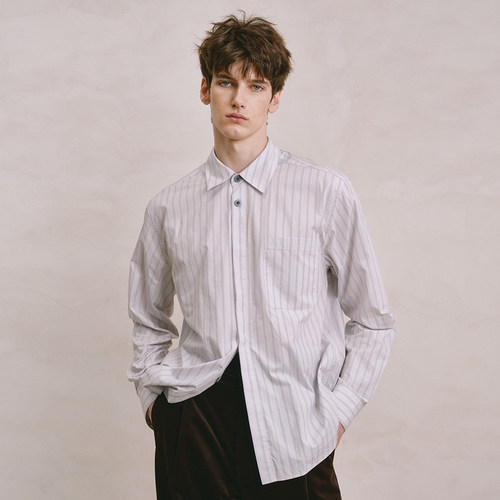 SageSalt 浅灰蓝 纯棉条纹长袖衬衫 1037LG