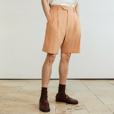 「尾码专享」SageSalt亚麻混纺橘色粉色双褶短裤轻盈透气3024OR