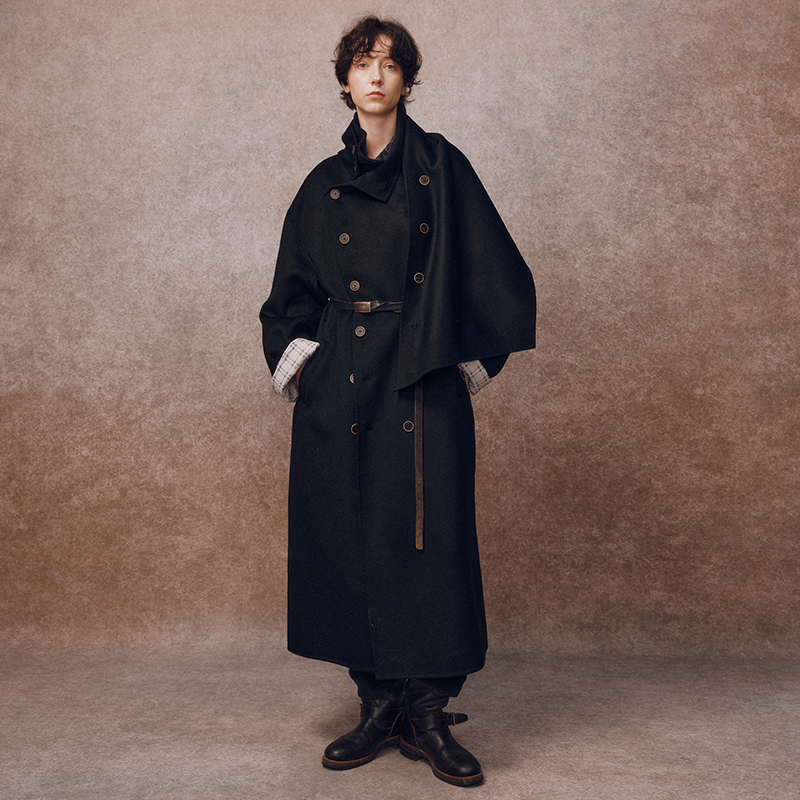 「即将发售」SageSalt 双面呢黑色纯羊毛 可拆卸围巾领大衣9024BK