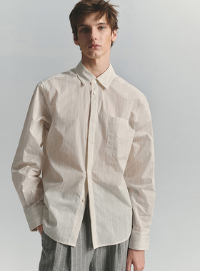 SageSalt 早秋限定系列 本白色织条纹长袖衬衫 干爽挺括 1032ST