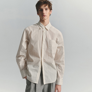 SageSalt 早秋限定系列 本白色织条纹长袖衬衫 干爽挺括 1032ST