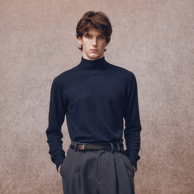 「秋冬新品」SageSalt 深藏蓝色羊绒羊毛半高领打底针织 7021BL