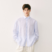 「春夏新品 1045LB 衬衫 」SageSalt 意产亚麻水蓝色碎褶长袖