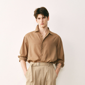 「春夏新品 1045CK 衬衫 」SageSalt 深茶色真丝混纺碎褶长袖