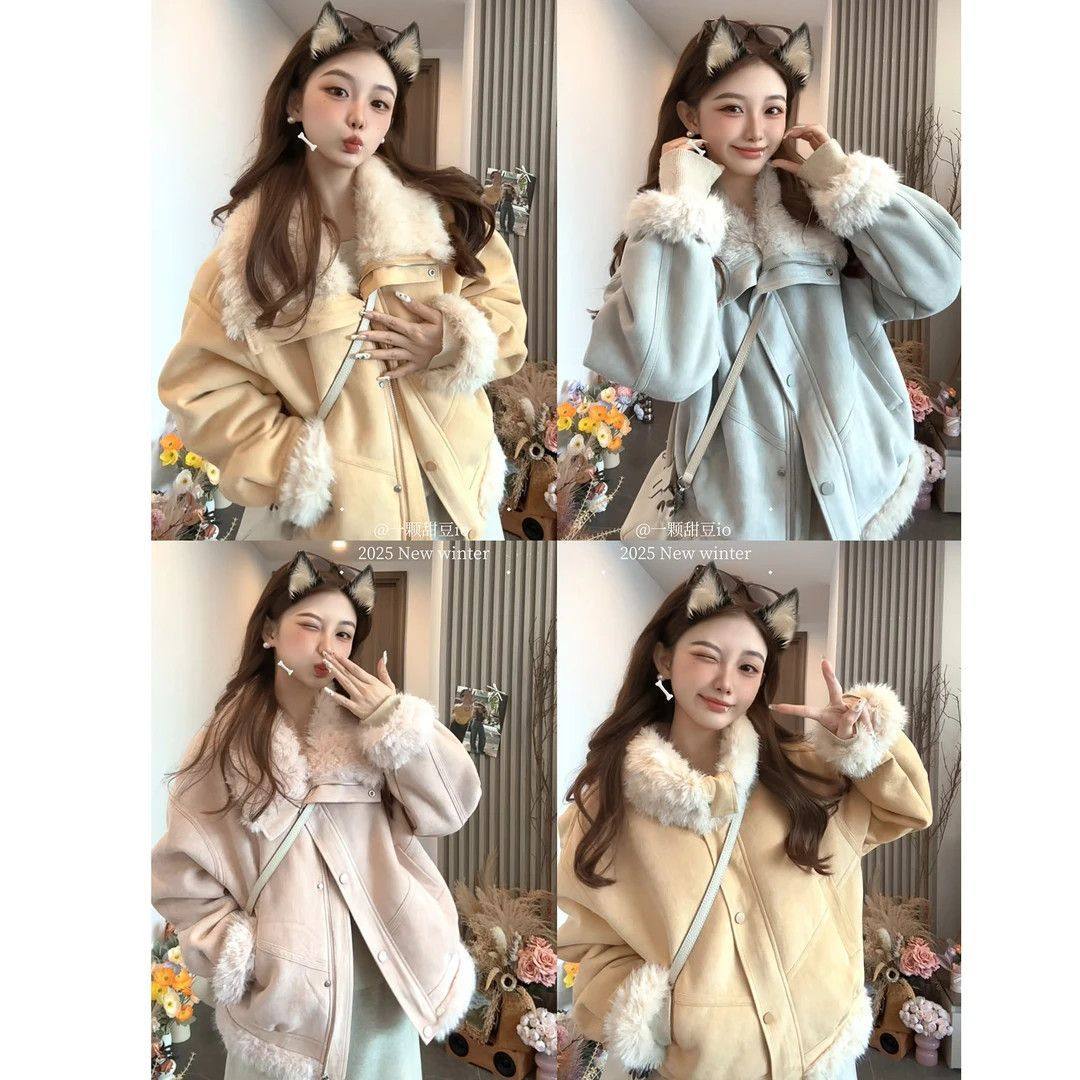 小个子短款仿羊羔毛皮毛一体外套女2025冬季新款网红毛毛夹克上衣,运动服/休闲服装,棒球服,淘宝优惠券,粉丝福利购,淘宝优惠卷