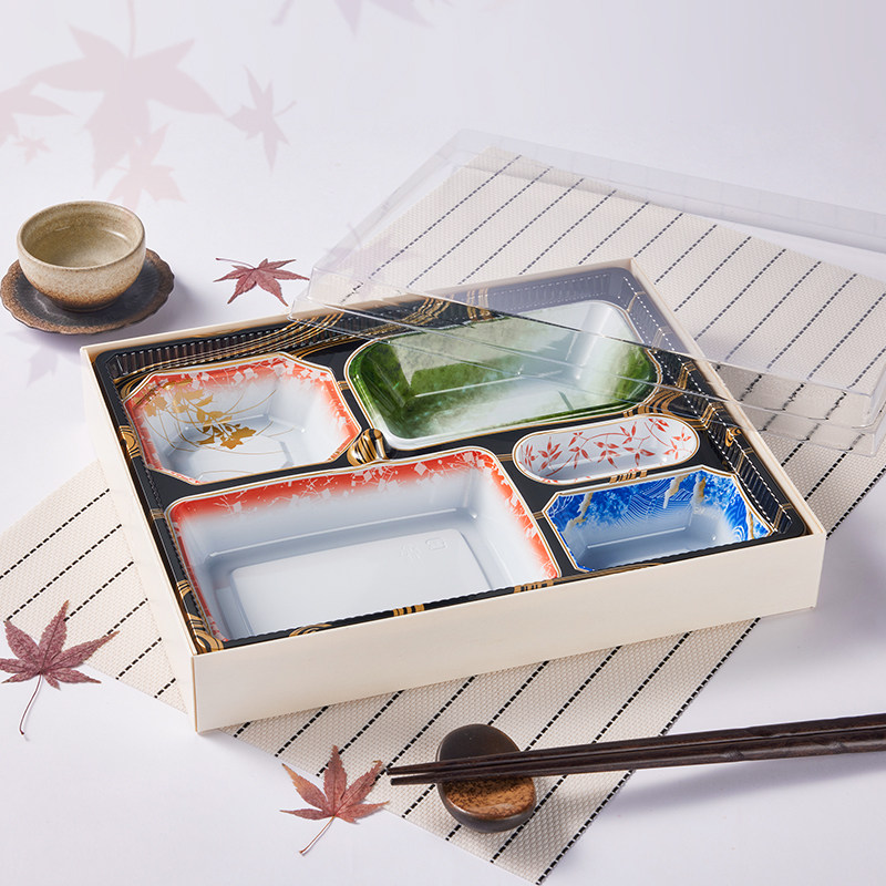 一次性印花寿司盒日本进口高档套餐盒日式餐盒多格便当盒方形带盖