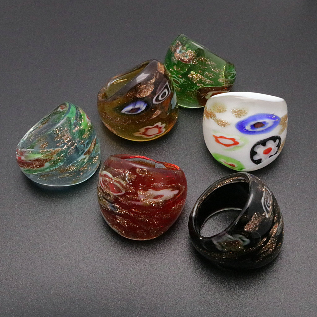 NEW RIDGE 非金属琉璃戒指 彩色古风手工多色梦幻花朵手指