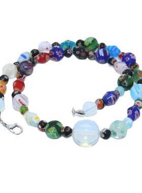 手工制作穆拉诺千花琉璃珠项链 时尚DIY手工个性女蛋白石饰品