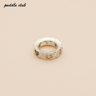paddle club 花镶圆圈925银戒指