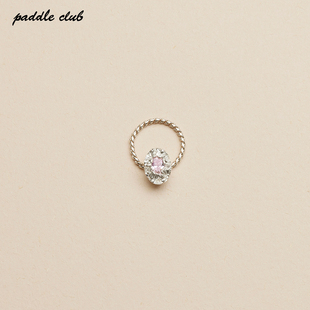 paddle club 花镶椭圆软链纯银戒指