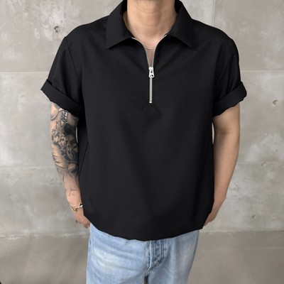 AUSTINBEAUTY【2025夏首发】立体拉链polo领羊毛polo衫短袖