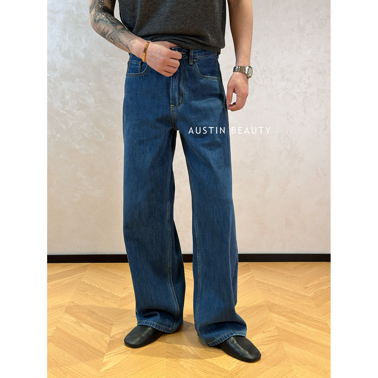 AUSTINBEAUTY【26ss上新】男士水洗宽松直筒牛仔裤夏季通勤百搭潮