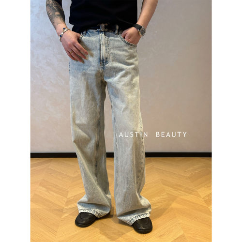 AUSTINBEAUTY【重磅新品】12.5oz重工艺水洗冰川蓝A字版型牛仔裤
