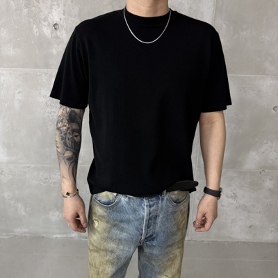 AUSTINBEAYTY【进口16针】25SS棉醋酸混纺经典圆领针织短袖