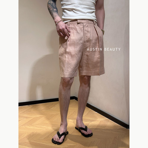 AUSTINBEAUTY【100%亚麻】男士潮流松弛美学休闲五分短裤夏季透气