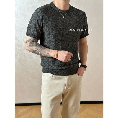 AUSTINBEAUY【夏季上新】腈纶棉混纺花纱针织圆领短袖百搭