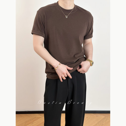AUSTINBEAUTY【柔肤云织】男士宽松落肩纯色短袖 T 恤新款设计感