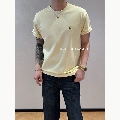 AUSTINBEAUTY【风马轻绣】小马刺绣极简男款小标T恤宽松短袖上衣