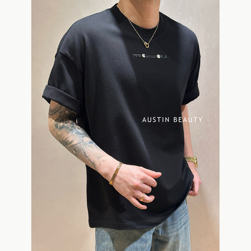 AUSTINBEAUTY【轻标序】极简印花T恤男士廓形宽松休闲短袖上衣夏