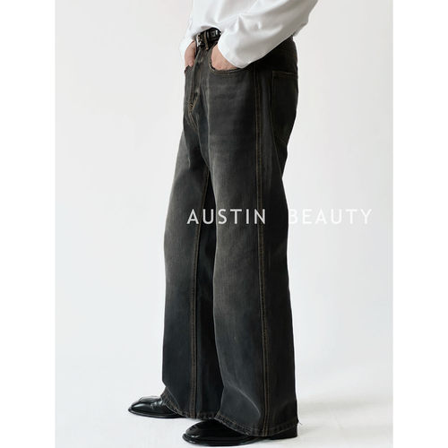 AUSTINBEAUTY【25冬】14oz咖灰色黑竹节纹理水洗牛仔裤
