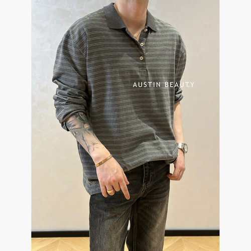 AUSTINBEAUTY【极简主义】色织条纹夏季polo领长袖
