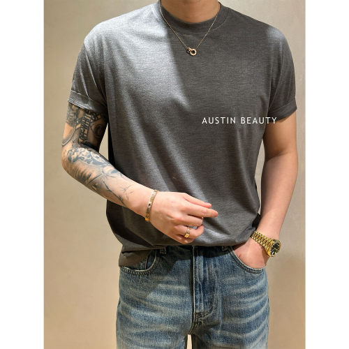 AUSTINBEAUTY2026夏季新款男士短袖上衣桑蚕丝混纺圆领高级感T恤