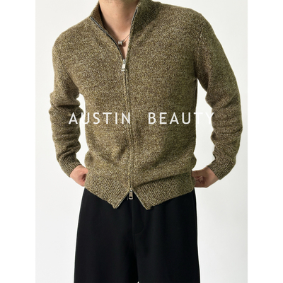 AUSTINBEAUTY【100%绵羊毛】入冬LP老钱风修身花纱门襟拉链开衫