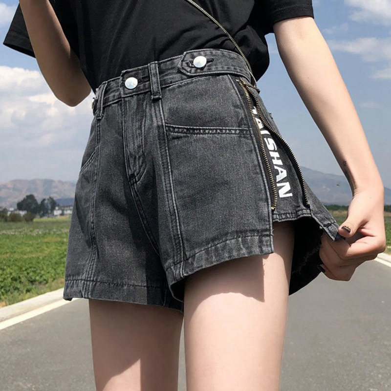 黑灰色牛仔短裤女205新款夏季a字宽松百搭高腰显瘦阔腿热裤子