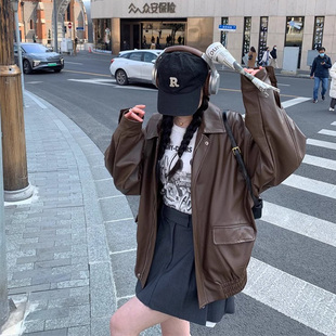 黑色短款皮衣外套女2025新款春秋季小个子宽松港风复古机车皮克夹