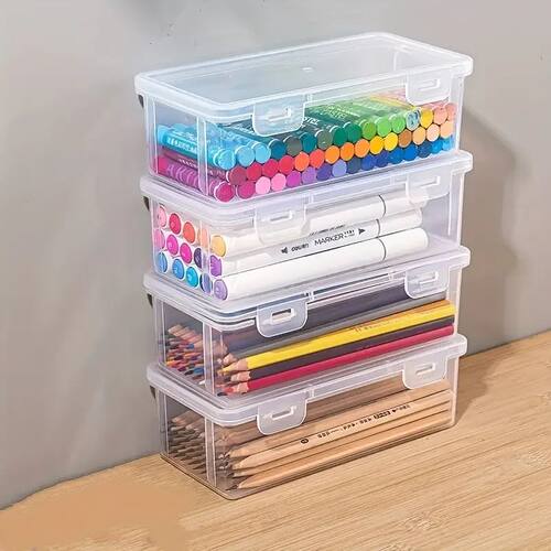 4 large transparent PP storage boxes with lids, used for sto
