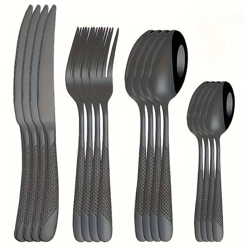 16-Piece Silverware Set for 4, Premium Black Star Diamond St