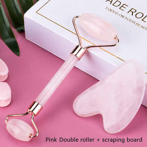 2pcs/set Face Spa Massager Neck Roller Gua Sha Scraper Board
