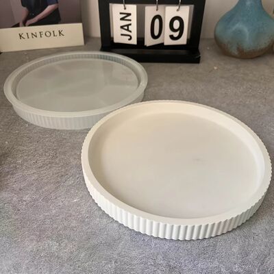 1pc Striped Round Tray Decorative Storage Tray Planter Base