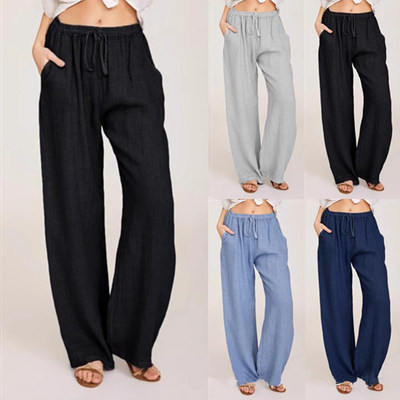 Cotton Linen Loose Trousers women Summer Cargo Pants亚麻女裤