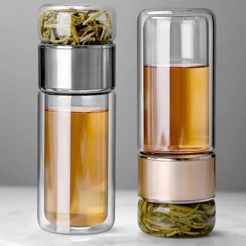 390ML Tea Water Bottle High Borosilicate Glass Double Layer