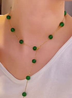 小众设计手工绿珠珠项链锁骨链2024新款小香风随意调节多种戴法