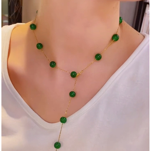 小众设计手工绿珠珠项链锁骨链2024新款小香风随意调节多种戴法