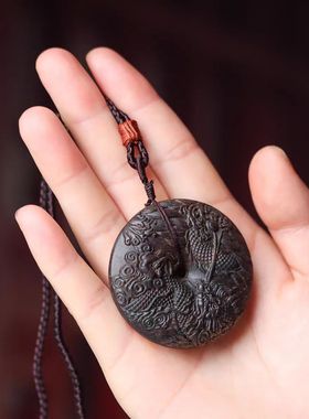 沉香木雕刻祥龙平安扣项链吊坠包包挂件饰品男女礼物生肖龙牌挂脖
