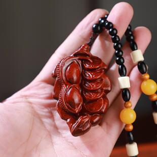 小叶紫檀木雕刻和气生财手把件招财转运男随身把玩件车载挂件工艺