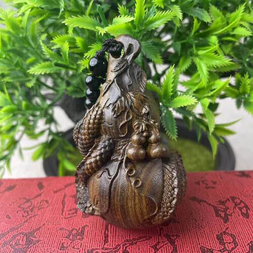 达拉干 木雕盘龙葫芦工艺品手把件把玩件男士盘玩文玩汽车挂件