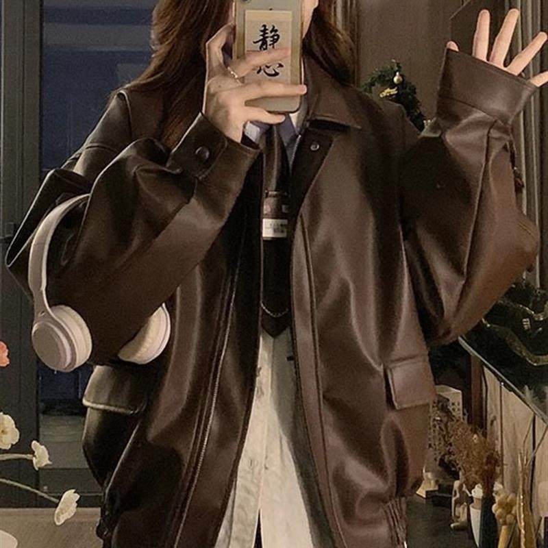 美拉德穿搭皮衣外套女秋冬款宽松休闲港风小个子穿搭机车PU皮夹克,女装/女士精品,时尚套装,淘宝优惠券,粉丝福利购,淘宝优惠卷