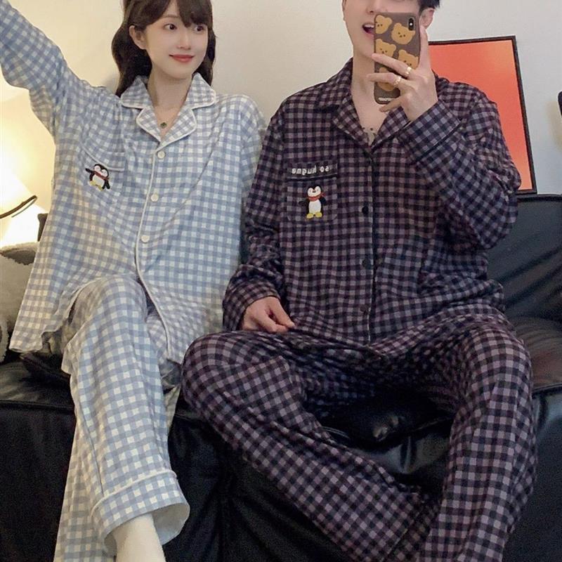 2025新款卡通格子情侣睡衣女秋冬季德绒大码春秋款男士家居服套装