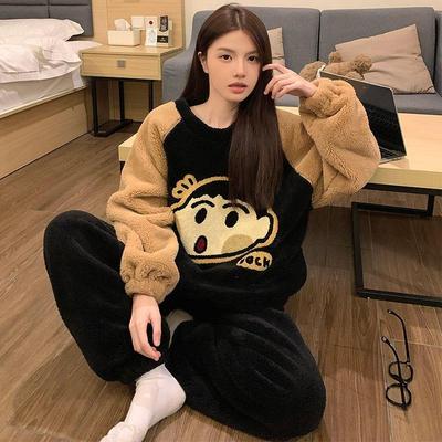 2024年新款珊瑚绒睡衣秋冬季女款加绒加厚保暖套装冬天套头家居服