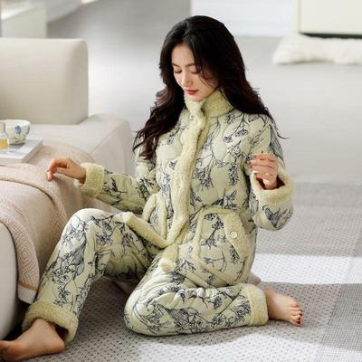 睡衣女2025冬季新款三层夹棉花棉袄保暖加厚纯棉家居服套装可外穿