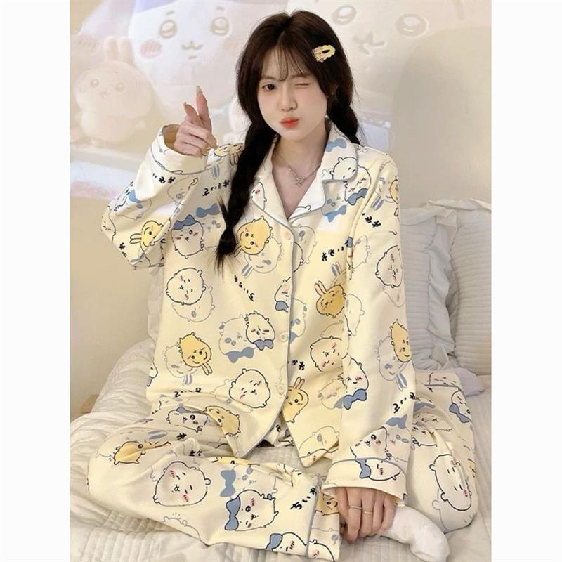 乌萨奇带胸垫睡衣女款春秋款2025新款长袖吉伊可爱秋冬家居服套装