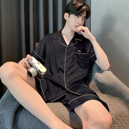 德国睡衣男夏季夏天薄款冰丝短袖青少年可外穿男士新款家居服套装